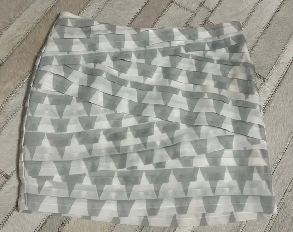 Armani Exchange  Light-Gray and White Geometric Pattern Layered Mini Skirt